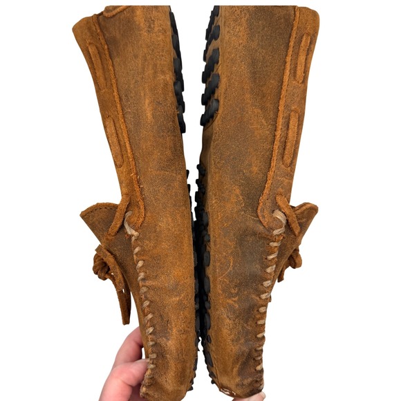 Minnetonka Mens Brown Suede Driving Moccasins Loafers Pebbled Sole Brown 10.5 - Picture 3 of 8